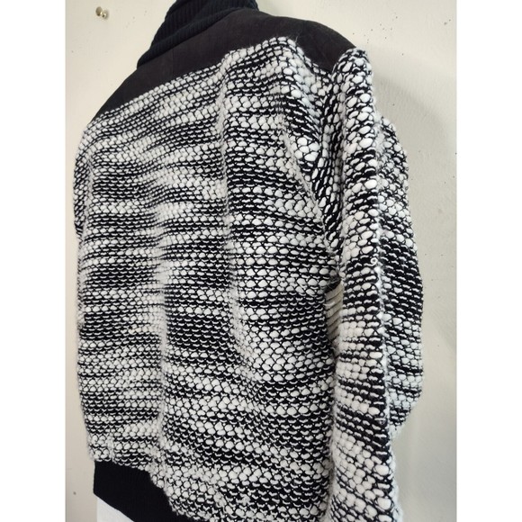 First Class Commando Wool Blend Mens Sweater Sz M Shawl Neck Pockets Black White - Picture 9 of 15